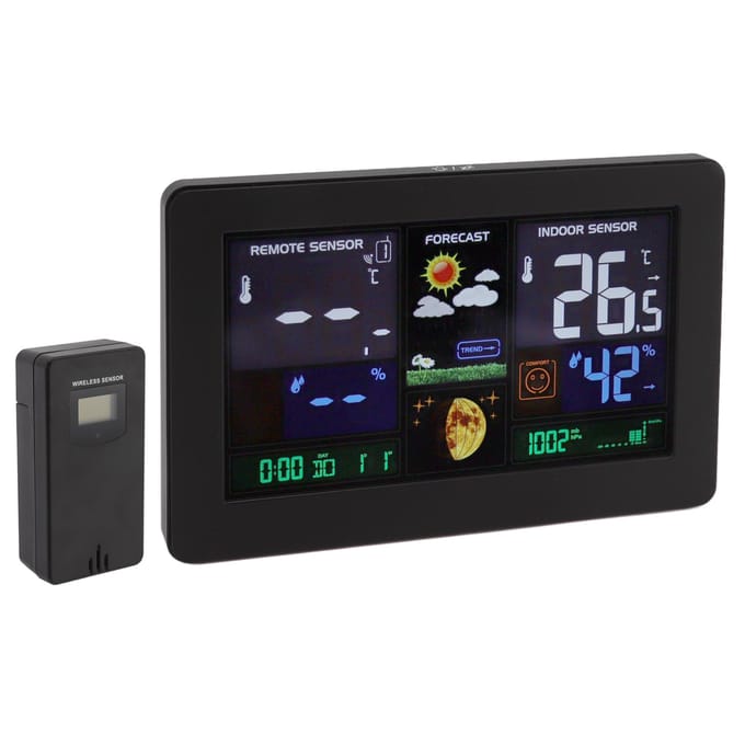 Horloge Météo Multifonctionnelle Maison Sans Fil Intérieur Extérieur Horloge Météo Thermomètre avec LED Couleur black