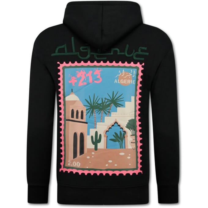 Oversized Hoodie Heren met Capuchon - Algerie Print - Dik Geweven - 5816- Zwart
