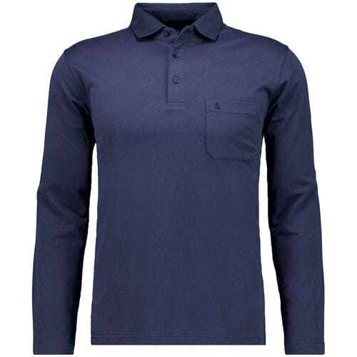 Ragman Polo Soft Knit Long Sleeve Chest Pocket Marine / male