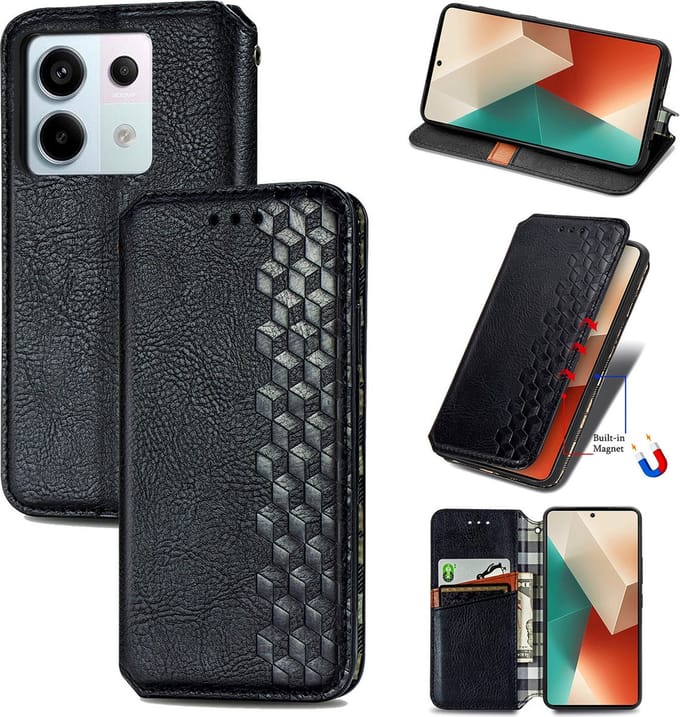 Luxe PU Lederen Ruitpatroon Wallet Case + Screenprotector voor Redmi Note 13 Pro 4G _ Zwart