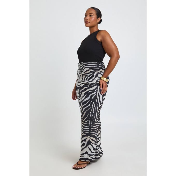 boohoo Dames Plus Zebraprint Mesh Maxi Rok | Maat: 52