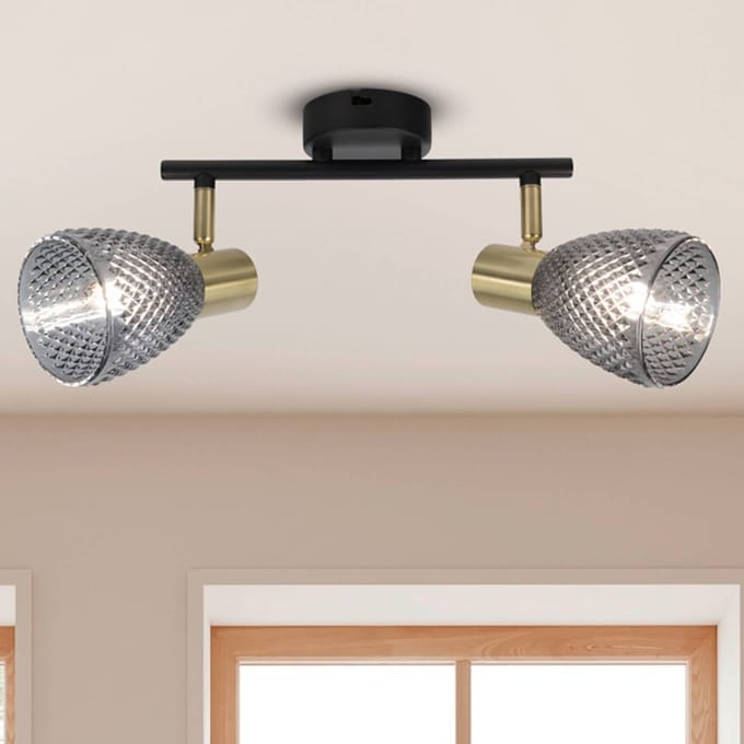 Näve Plafondlamp Lindita, 2-lamps, glas, rookgrijs, E14