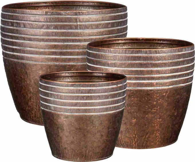 Mica Decorations Bloempot Ricardi - 22x22x22 cm - Zink - Koper- Set van 3