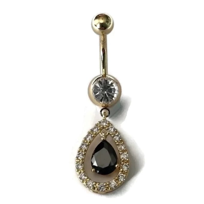 Aramat Jewels - Stalen navelpiercing met zwarte druppel - Elegant