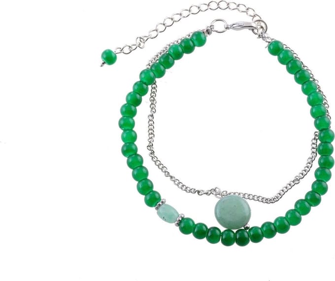 Behave Groene armband 2 rijen met halfedelsteen jade hanger