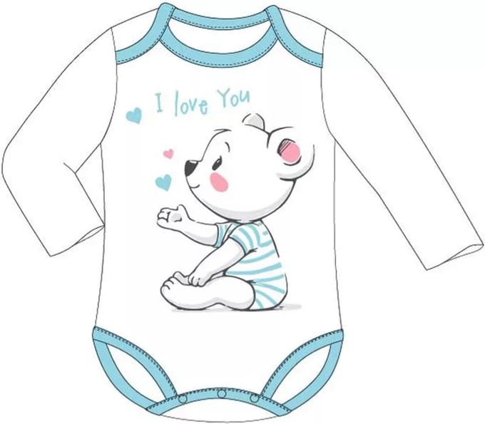 Baby rompertje wit / mint, " I love you ", maat 92