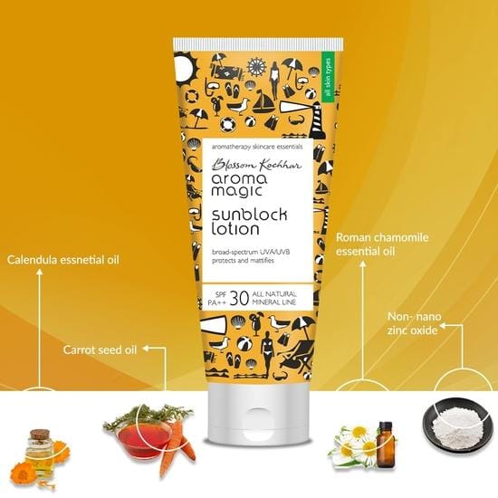 Aroma Magic SPF 30 PA ++ Matte Sunblock Lotion With Broad Spectrum Protection UVA/UVB |For All Skin |100 ml yellow