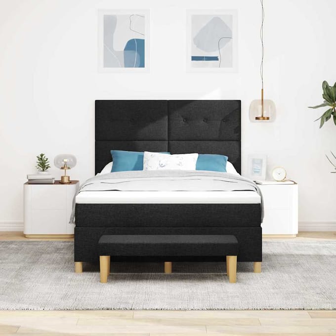 vidaXL - Boxspring - bed - met - hoofdeinde - Zwart - 200 - x - 160 - cm - Stof