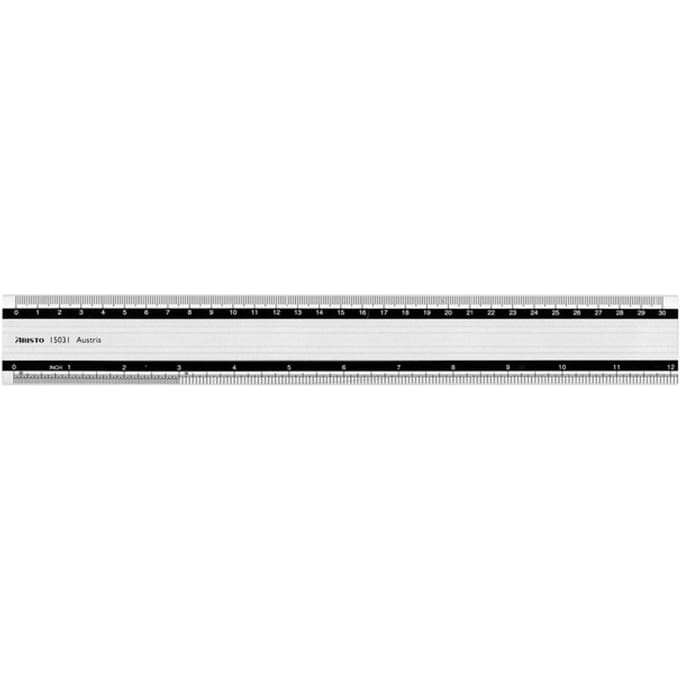 Liniaal Aristo 30cm, Aluminium met Rubber Inleg