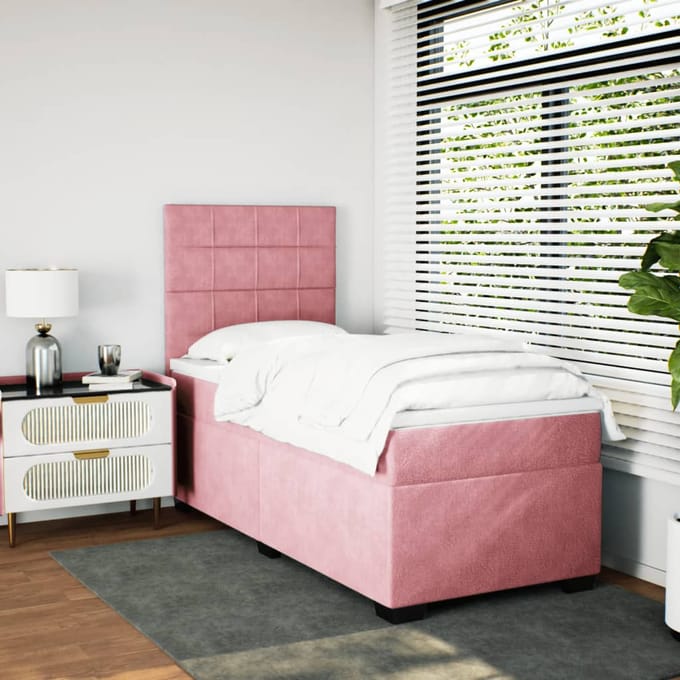 vidaXL - Boxspring - met - matras - fluweel - roze - 90x190 - cm