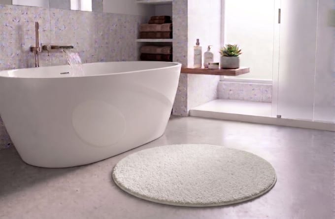 FLOORDIREKT Badmat SKY - Badmat in Vierkant & Rond - Antisliprug - Wit - Rond - 120 cm