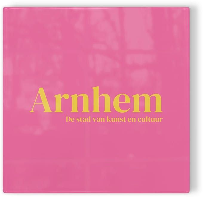 Tegeltje Arnhem – roze geel – tegeltje stad – tegeltje met tekst