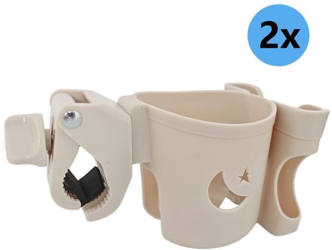 2-pack bekerhouders voor kinderwagens - diameter bekeropening 8,5 cm - gebroken wit