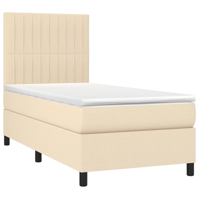 vidaXL - Boxspring - met - matras - en - LED - stof - crèmekleurig - 80x200 - cm