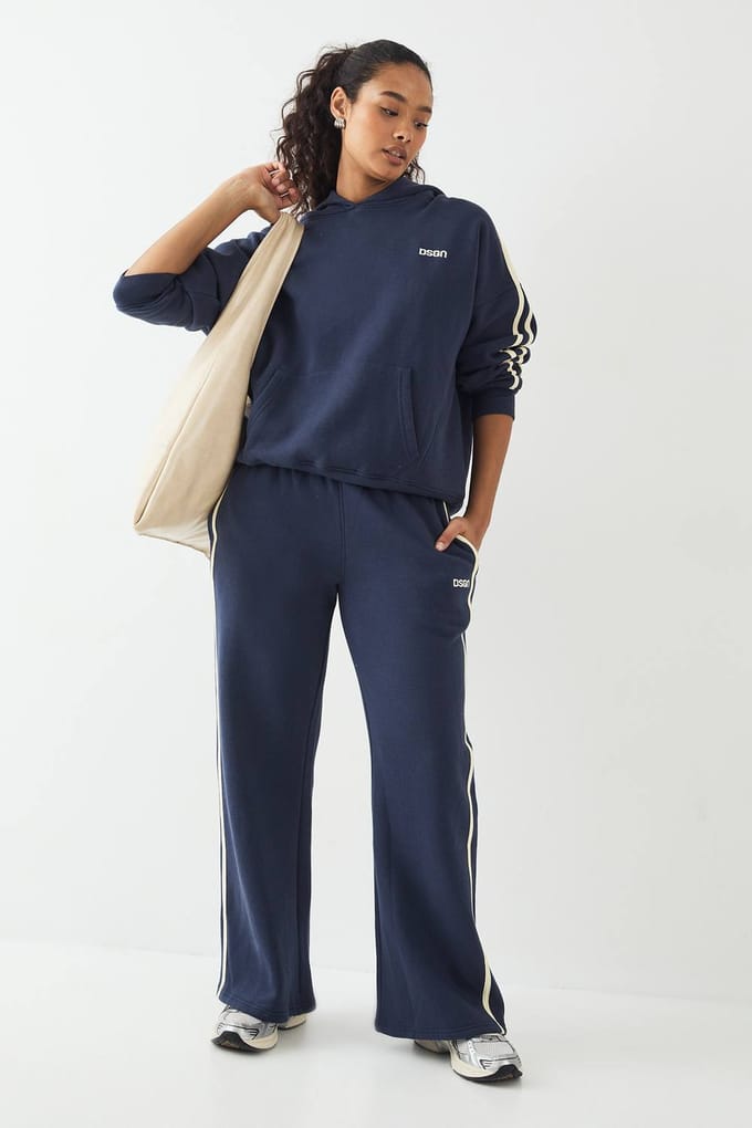 Dames DSGN Studio Side Stripe Straight Leg Jogger | Navy | Maat: XL