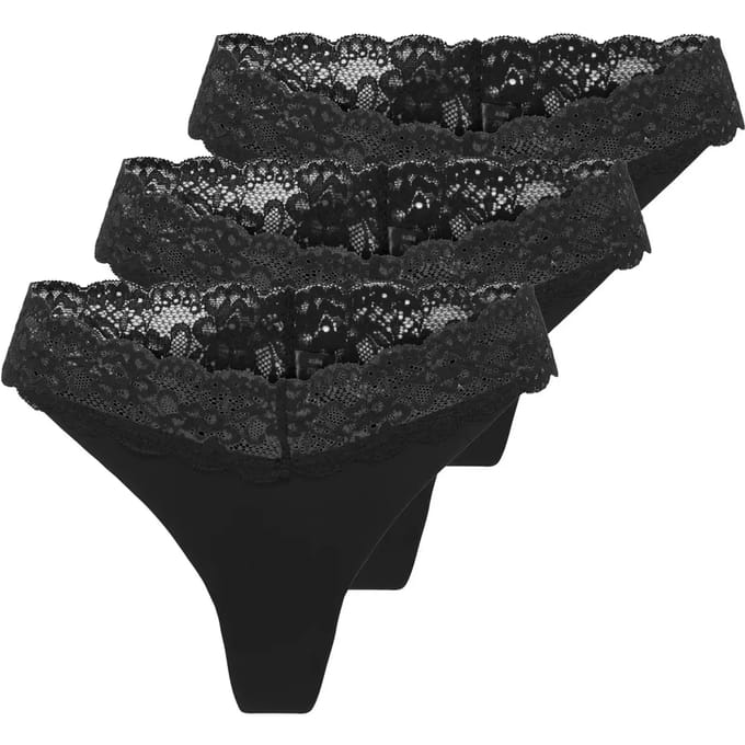 ONLY - ONLCHLOE LACE S.S THONG 3-PACK ACC NOOS Dames Onderbroek
