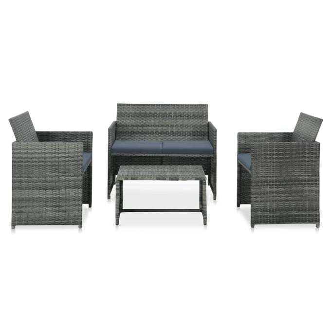 vidaXL - 4-delige - Loungeset - met - kussens - poly - rattan - grijs