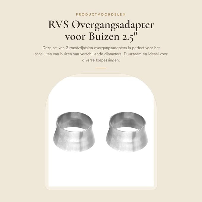 Dailygoods - RVS Overgangsadapter voor Buizen 2.5" naar 3"