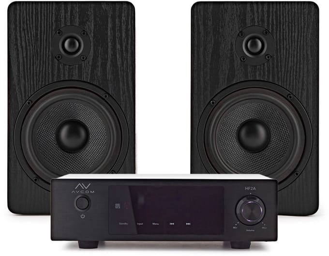 AVCOM Solid State Amplifier with 5 Passive Speakers, Black
