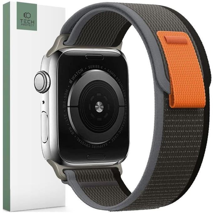 Tech-Protect Nylon Strap for Apple Watch 4 / 5 / 6 / 7 / 8 / 9 / SE / Ultra 1 / 2 (42/44/45/49 mm) - Black & Orange