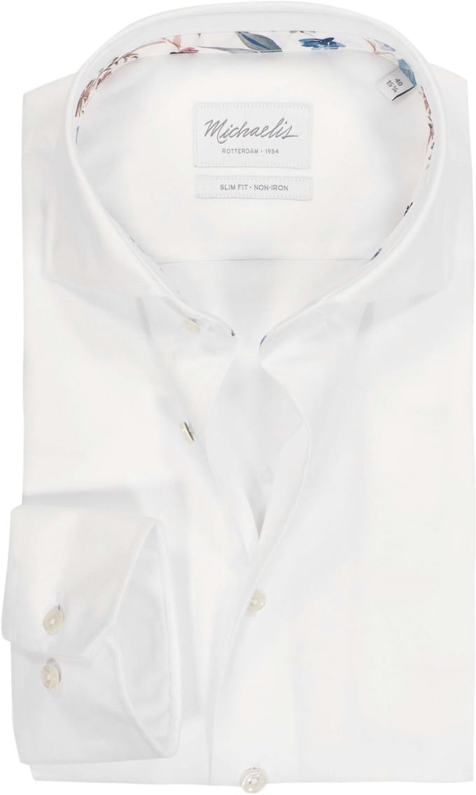 Michaelis slim fit heren overhemd - twill - wit - Strijkvrij - Boordmaat: 39