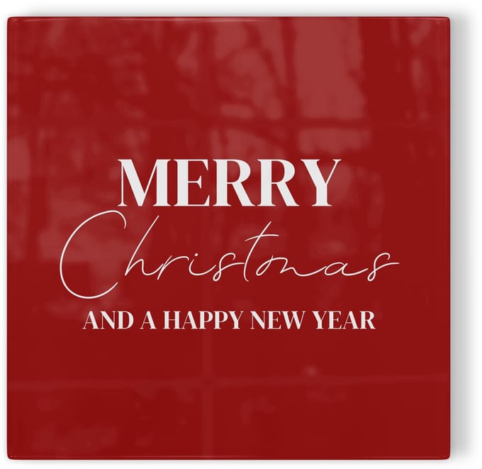Tegeltje Kerst: Merry Christmas and a happy New Year - rood