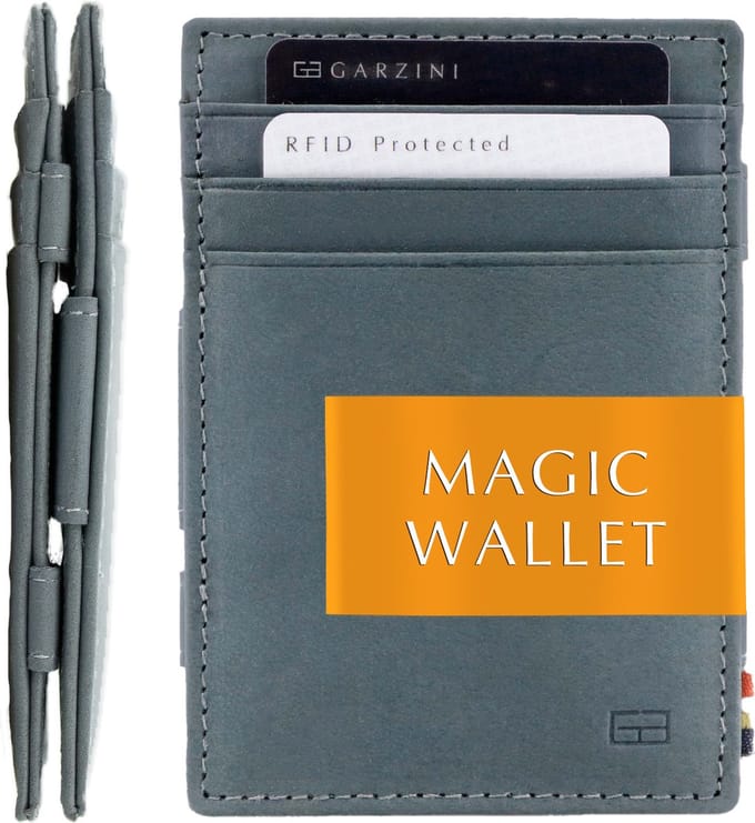 Garzini Portemonnee Heren, Leren Pasjeshouder RFID, Kaarthouder voor 10 Pasjes, Compacte Magic Wallet, Echt leer Portefeuille, Blauw