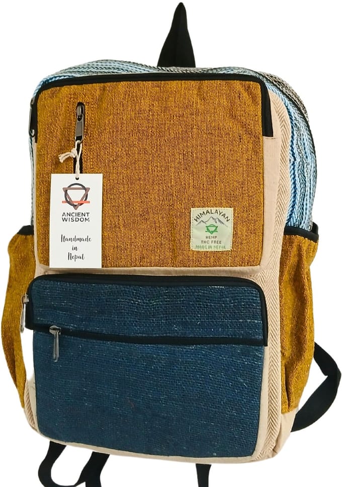 Grote Boxy Hemp Rugzak - Blauwgroen & Kurkuma