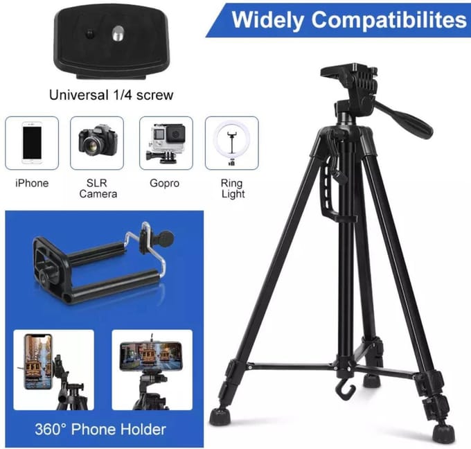 Professioneel Universeel Camera Statief 140Cm Met hendel - Smartphone Tripod - Inclusief Bluetooth Remote Shutter, Telefoonhouder en waterpas, Model VCT-3366 --- HiCHiCO®