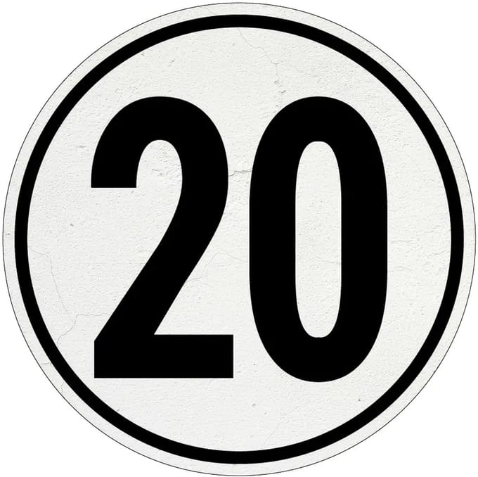 Tempo 20 bord | Sign Again materiaal | 10 cm