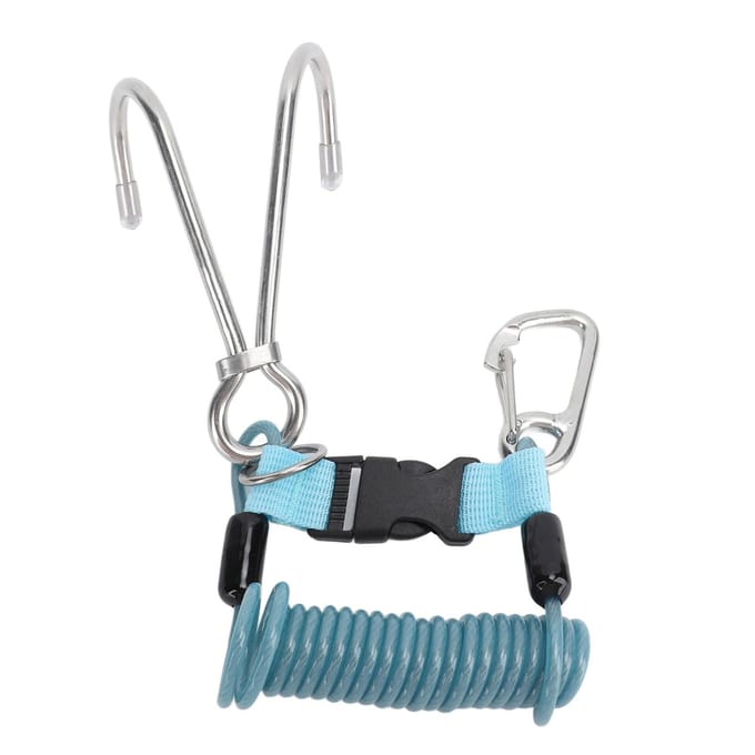 Veerbelaste Duikhaak Roestvrij Staal Dubbele Eind Snaphaak met Snelontgrendelingsgesp Duikaccessoires blauw