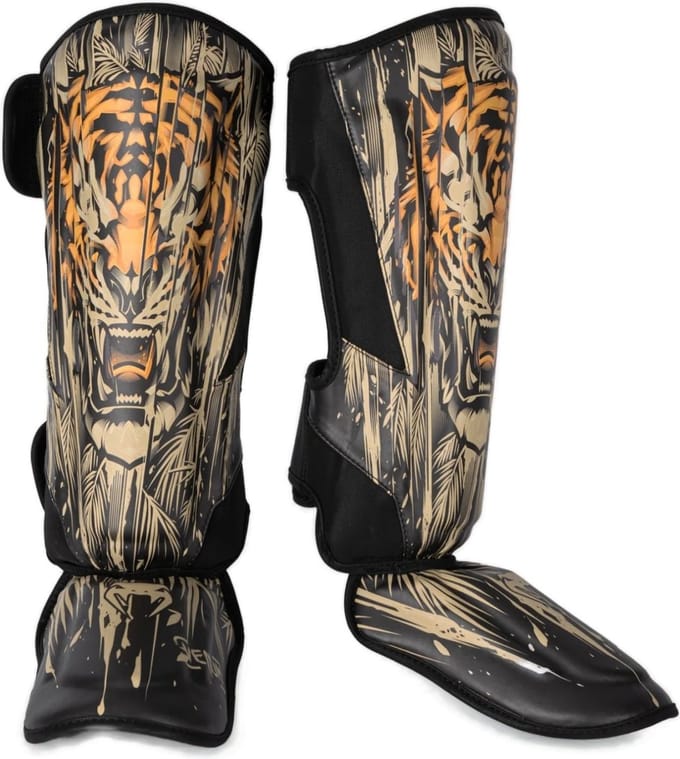 Venum Tiger Scheenbeschermers Zwart Neon Oranje - L