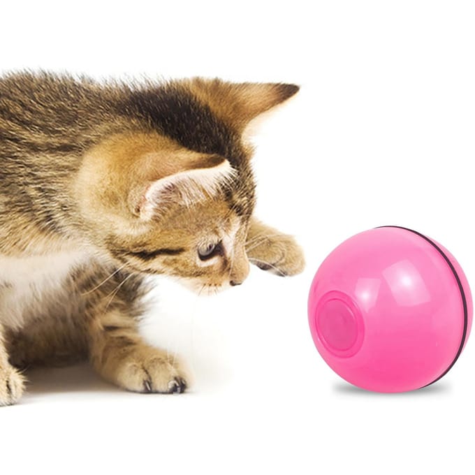 Interactieve kattenspeelgoedbal USB oplaadbare LED-rollende bal Zelfroterende anti-kras-achtervolging roze