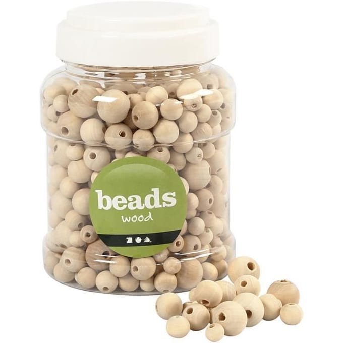 CC Wooden Beads, dia. 8+10+12+15 mm, hole size 2-3 mm, ca. 532 pc, 175 g, 400 ml/ 1 bucket