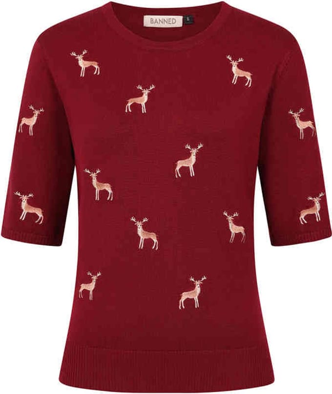 Banned - Ruby Sweet Deer Gebreide trui - M - Bordeaux rood