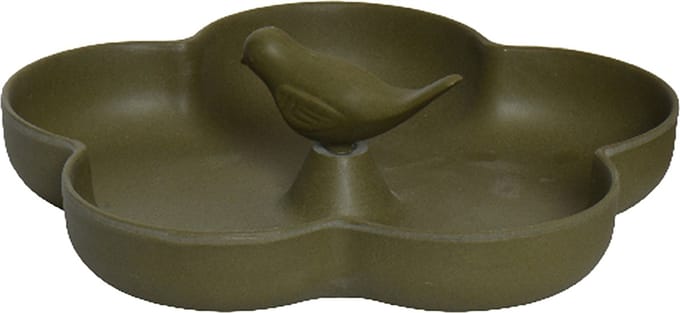Vogelbad/drinkschaal - bamboe hout - donkergroen - 23 x 23 cm - voederbak