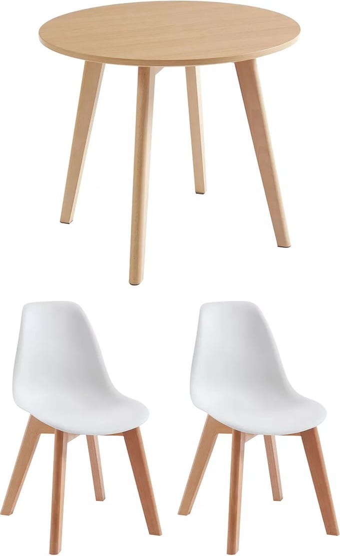 Vente-unique Set van kindertafel LOULOUNE + 2 stoelen LILINOU - Naturel en wit
