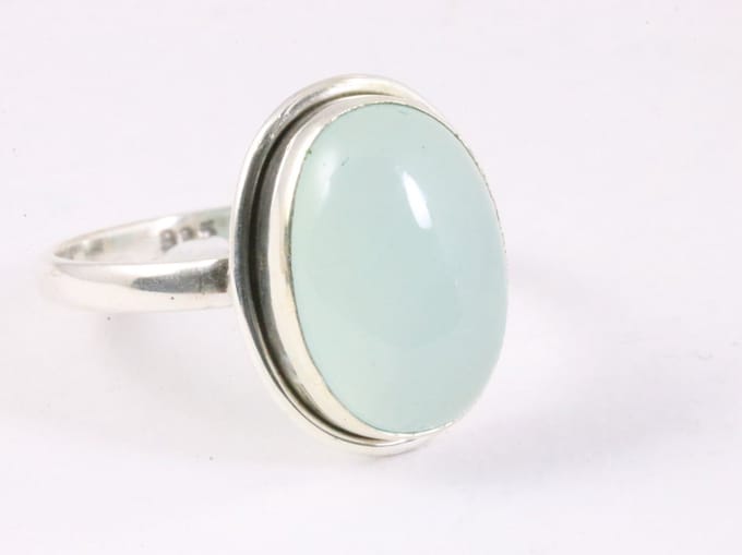 Ovale zilveren ring met aqua chalcedoon - maat 20