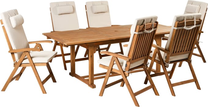 JAVA PREMIUM - Tuinset voor 6 - Lichtbeige - Acaciahout