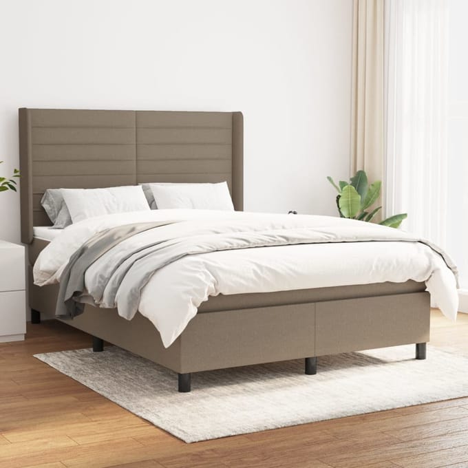 vidaXL - Boxspring - met - matras - stof - taupe - 140x200 - cm