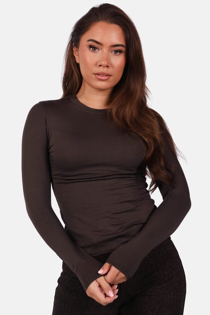 Getdrezzed Top - Maat: XL - Dubbel gevoerde basic top met ronde hals bruin