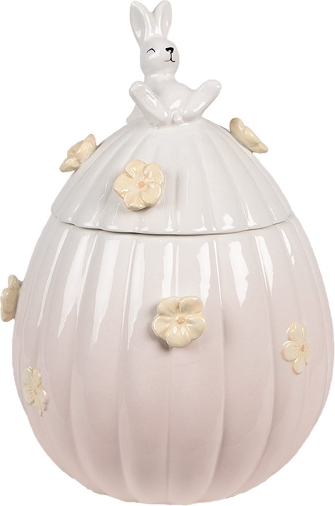 Clayre & Eef Voorraadpot Ei Ø 16x23 cm Roze Keramiek