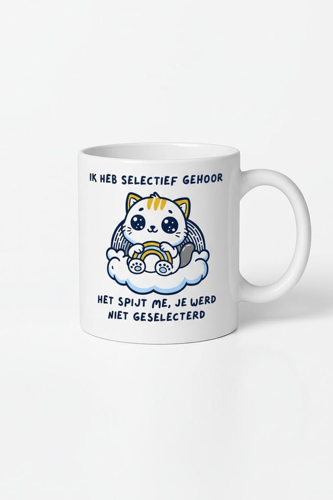 Ik Heb Selectief Gehoor Mok - Grappige Koffiemok met Kat Design
