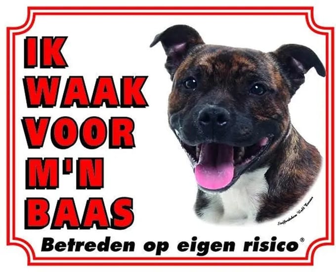 Staffordshire Bull Terrier Waakbord - Ik waak voor Brindle