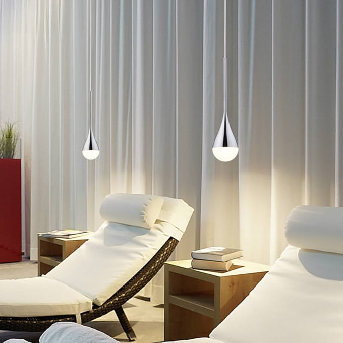 Helestra LED hanglamp DUC, chroom, IP44, Ø 7 cm