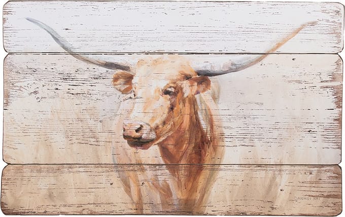 Clayre & Eef Schilderij 71x3x46 cm Beige Hout Koe