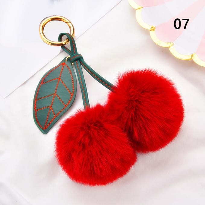 1PC zachte pluche bal sleutelhanger namaakbont kersen auto pompom hanger sleutelhanger gray