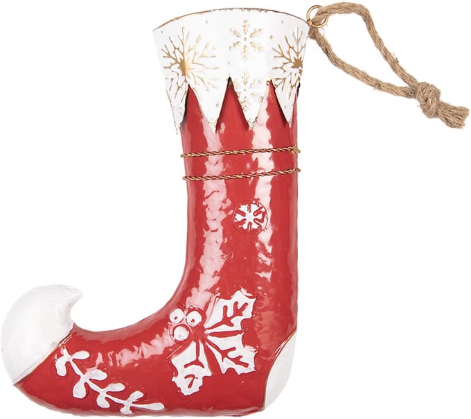 Clayre & Eef Kersthanger Kerstsok 26x8x35 cm Rood Metaal