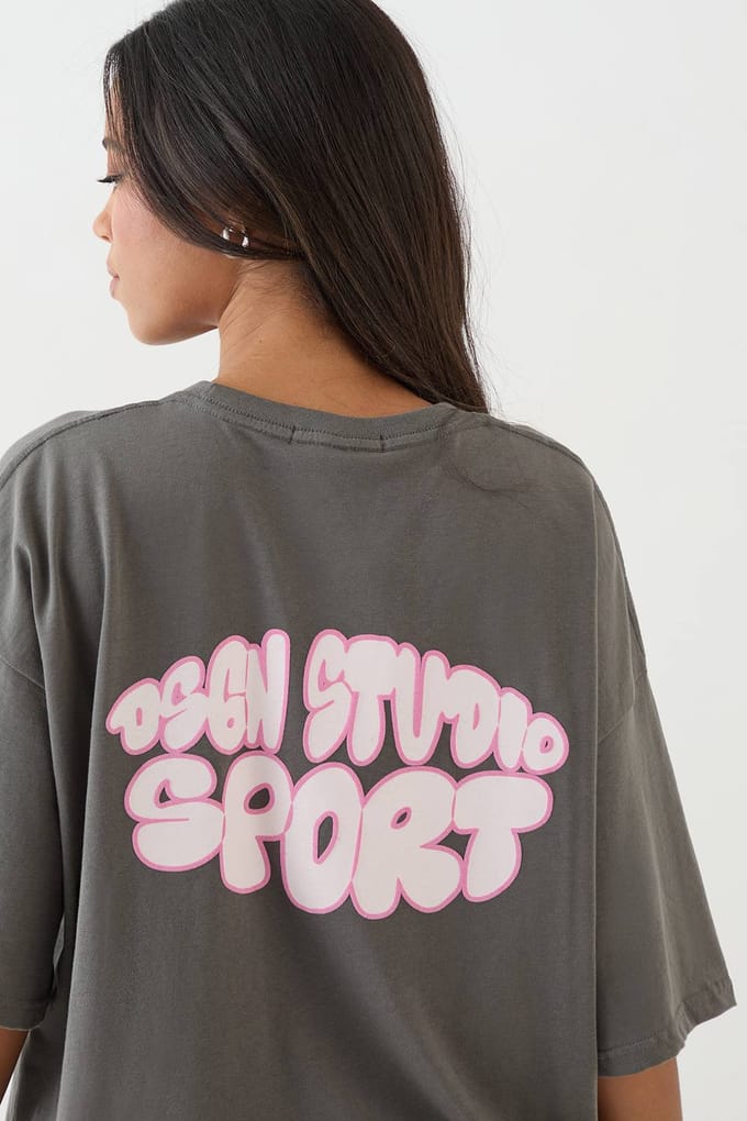 Dames Dsgn Studio Sport Bubble Print Oversized T-shirt | Houtskool | Maat: XS