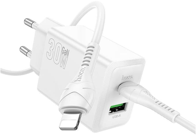 Hoco 30W Snellader Power Delivery + USB-C naar Lightning Kabel 1M Wit